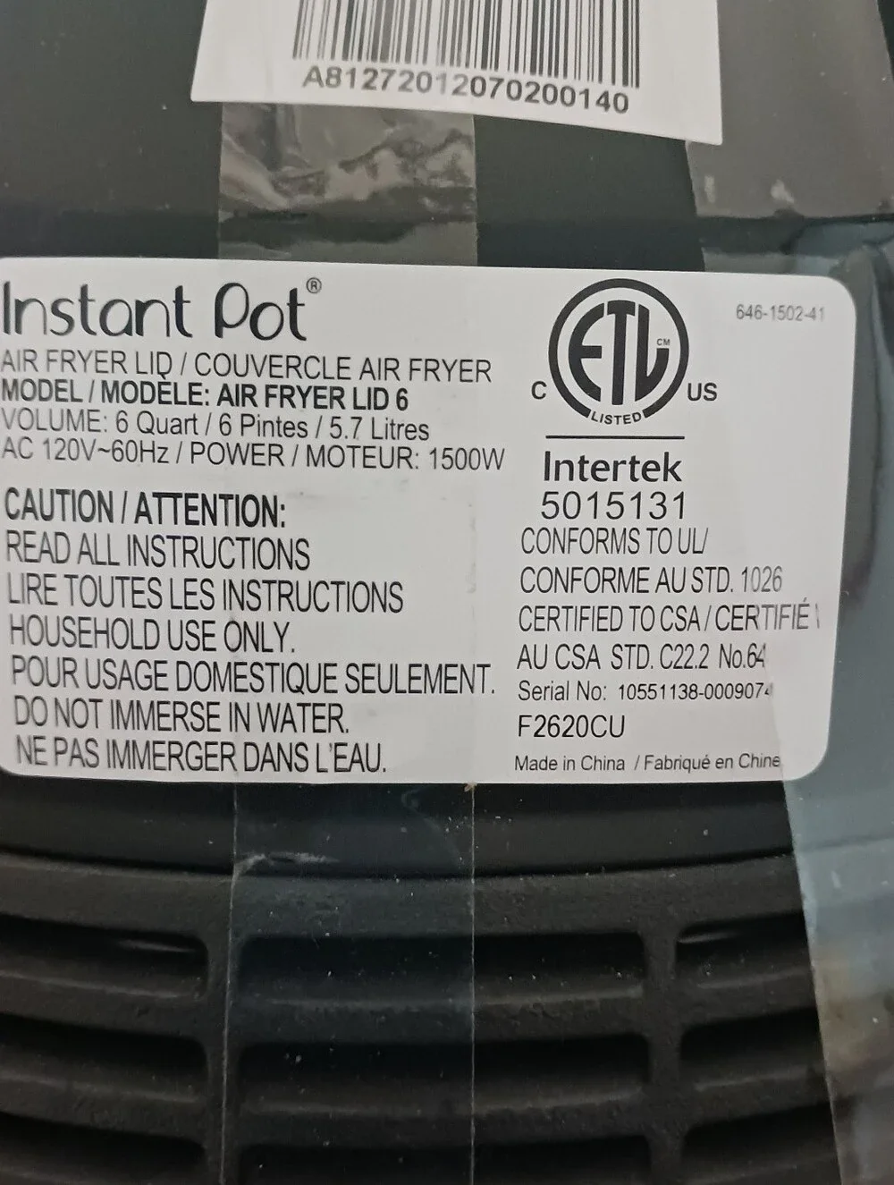 Instant Pot Air Fryer Lid New